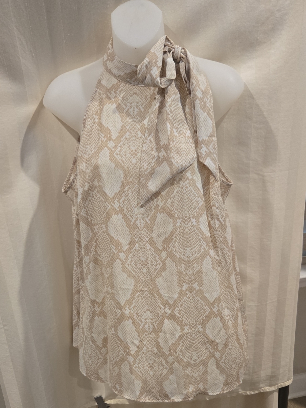 Worthington Beige Snake-Print Halter Tie-Neck Top